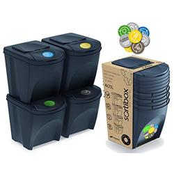 Sortibox Kitchen Rubbish Bins (80 Litres, 4 x 20 Litres) Waste Paper Bin Container Rubbish Separator Collector Organic Waste Bathroom Bin Set of 4, charcoal, 39,2 x 29,3 x 33,5 cm