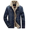 Loeay Mens Denim Jacket Casual Classic Winter Thick Chest Pockets Rodeo Lined Fashion Mens Jeans Jacket Thicken Warm Outwear Coat Dark Blue 4XL