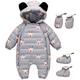 Baby Christmas Hooeded Romper Down Snowsuit with Gloves Booties Winter Outfits Set Grey 9-12 Months