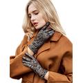 YISEVEN Womens Winter Sheepskin Leather Gloves with Wool Lined Geometric Floral Touchscreen Italian Vintage Dress Warm Long Fur Lining Cuffs Driving for Cold Weather Work Gifts, Black 7.0"/M