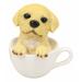 August Grove® Chardon Realistic Adorable Labrador Puppy in Teacup Figurine Resin, Glass in Yellow | 6 H x 5.25 W x 4.5 D in | Wayfair