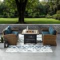 Bradenton 3Pc Outdoor Wicker Conversation Set W/Fire Table Navy/Weathered Brown - Tucson Fire Table & 2 Loveseats - Crosley KO70164-NV