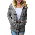 Elapsy Womens Winter Hooded Cable Knit Cardigans Fleece Buttoned Chunky Sweater Coats Grey Large 16 18
