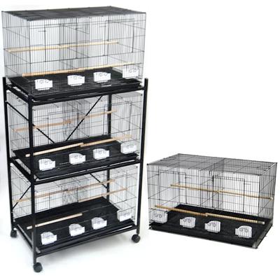YML Breeding Black Cages with Divider and Stand, Medium, Set of 4