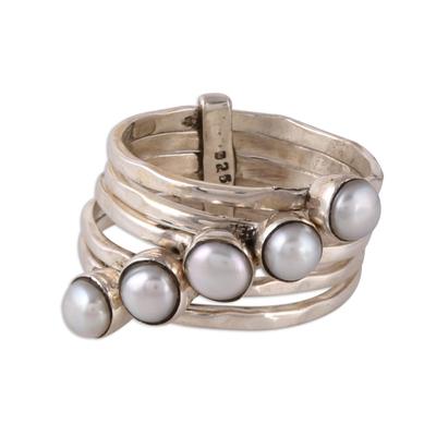 White Glow,'Cultured Pearl Cocktail Ring Crafted in India'