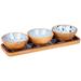 Gerson 94308 - 18"L x 5.75"W x 3"H 3 Piece Set with Tray, Blue Fish Patterned Mango Wood Kitchen Dining Serving