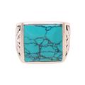 Dark Leaves,'Men's Sterling Silver and Square Recon. Turquoise Ring'