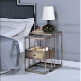 Enca 2Pc Pk Nesting Tables Set in Antique Brass & Clear Glass - Acme Furniture 84470