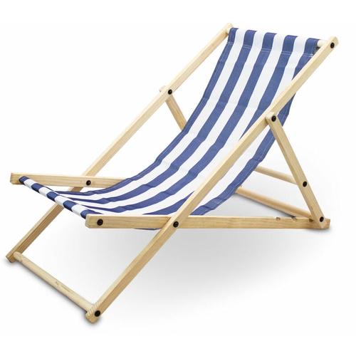 Liegestuhl Sonnenliege Gartenliege Holzliege Strandliegestuhl Campingstuhl Holz Klappbar (Blau/Weiß