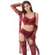 NING GEGE Women's Lace Bra, Knickers, Garter and Stockings, 4-Piece Set, 36B, 7 Pcs/Lots Red