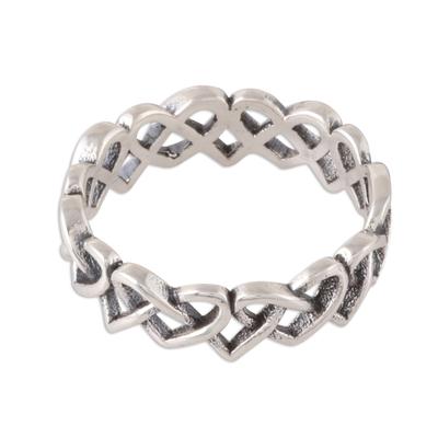 Celtic Hearts,'Celtic Heart Sterling Silver Band Ring from India'