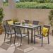 Orren Ellis Amarieon 7 Piece Outdoor Dining Set Glass/Metal in Gray | 30 H x 70.75 W x 35.25 D in | Wayfair 83BED3F248444323BFDE1CEDE2C8088F