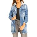 SS7 Womens Distressed Denim Oversized Jacket Size 8 to 14, Stonewash Blue (8, Denim Blue)