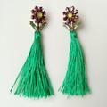 Zara Jewelry | Green & Pink Crystal Flower Tassel Earrings | Color: Green/Pink | Size: Os