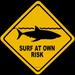 Treasure Gurus Shark Warning Sign Surf at Own Risk Surfboard Wall Art Aluminum in Gray/Yellow | 12 H x 12 W x 1 D in | Wayfair SN-TN2SURFXNG