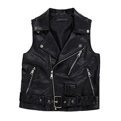 YM YOUMU Women's Faux Leather Black Waistcoat Gilet Biker Sleeveless Jacket Vintage Top (Black, UK Size S/(Label Size L))