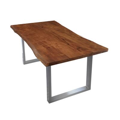 SIT Baumkante Massivholz Esstisch 26mm / 140x80 cm / natur / Metall silbergrau