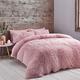 Catherine Lansfield Cuddly Deep Pile Faux Fur King Duvet Cover Set with Pillowcases Blush Pink