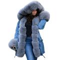 Aox Women Winter Denim Coat Thicken Lined Faux Fur Hood Jacket Warm Sherpa Fur Overcoat Plus Size Jean Outerwear (14, Blue 2035)