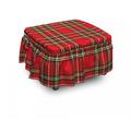 East Urban Home Plaid Irish Cultural Classical 2 Piece Box Cushion Ottoman Slipcover Set in Green/Pink/Red | 16 H x 38 W x 0.1 D in | Wayfair