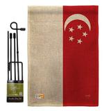 Breeze Decor Singapore the World Nationality Impressions 2-Sided Burlap 19 x 13 in. Flag Set in Brown/Red | 18.5 H x 13 W x 1 D in | Wayfair