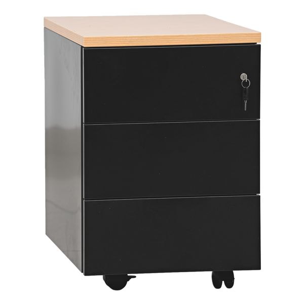 Gürkan Stahl-Rollcontainer mit 3 Schüben schwarz, 40x62x60 cm