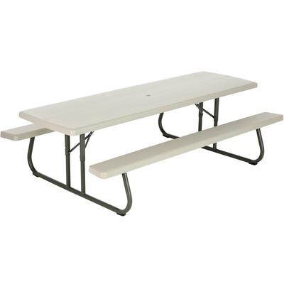 Lifetime 880123 30" x 96" Rectangular Putty Plastic Folding Picnic Table with Attached Benches - 10/Pack