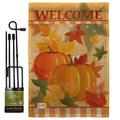 Breeze Decor Welcome Fall Pumpkins Harvest & Autumn Impressions 2-Sided Burlap 19 x 13 in. Flag Set in Orange | 18.5 H x 13 W x 1 D in | Wayfair