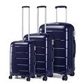 Kono Lightweight Polypropylene Suitcase Hard Shell Luggage Sets Built in TSA Lock 55cm/65cm/74cm (Set of 3, Navy)