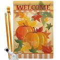Breeze Decor Bo Welcome Fall Pumpkins 2-Sided Polyester 40 x 28 in. Flag set in Orange | 40 H x 28 W x 1 D in | Wayfair