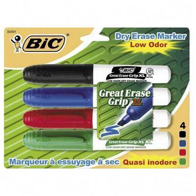 BIC America Great Erase Grip XL Dry Erase Whiteboard Markers - 4 Pack
