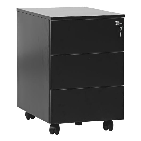 Gürkan Stahl-Rollcontainer mit 3 Schüben und Metallabdeckplatte schwarz, 40x62x60 cm