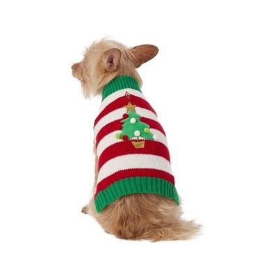 Frisco Striped Christmas Tree Dog & Cat Christmas Sweater, X-Small