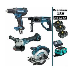 Pack Makita Premium 4 machines 18V 5Ah: Perceuse DDF482 + Meuleuse DGA504 + Perfo DHR202 + DSS610 +