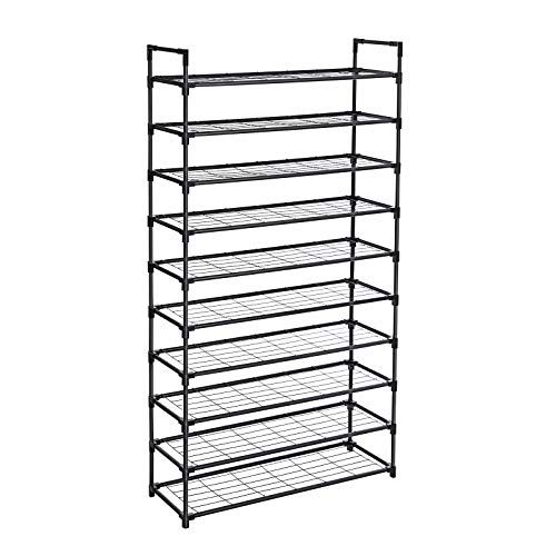 SONGMICS 10-Tier Shoe Rack, Shoe Storage, Shoe Shelf with Stable Iron Structure, Easy to Assemble, for About 50 Pairs of Women's Shoes, 36 x 11.2 x 69.3 Inches, Black ULSM10BK