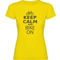 K KRUSKIS - T Shirt Radfahren Keep Calm and Bike On Zurzarm Frau - 2XL, Gelb
