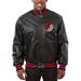 Men's JH Design Black Portland Trail Blazers Big & Tall All-Leather Logo Full-Snap Jacket