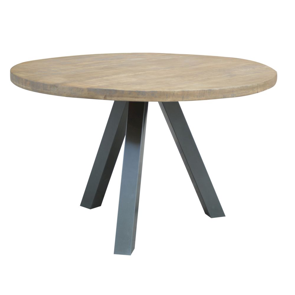 SIT Mangoholz Tisch - Rund 120x120x76 cm / grau / Metall antiksilber Image