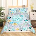 Loussiesd Sugar Skull Duvet Cover Set Super King Size 3D Scary Bedding Set Bones Flowers Floral Print Gorgeous Microfiber Polyester Quilt Cover with 2 Pillow Shams, Blue Butterfly, 3 Pcs, Zipper
