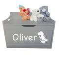 Little Secrets Gifts Personalised Children's Grey Wooden Toy Storage Box with Dinosaur Design