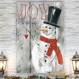 The Holiday Aisle® 'Joy To The World Snowman -Gallery' by Parvez Taj 1 Piece Wrapped Canvas Print Canvas, in Red | 12 H x 8 W x 1 D in | Wayfair