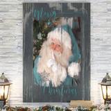 The Holiday Aisle® 'Teal Santa -Gallery' by Parvez Taj 1 Piece Wrapped Canvas Print Canvas, Solid Wood in Blue | 12 H x 8 W x 1 D in | Wayfair