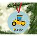 The Holiday Aisle® Yellow Construction Truck Road Roller Personalized Metal Christmas Ball Ornament Metal in Blue | 3.5 H x 3.5 W in | Wayfair
