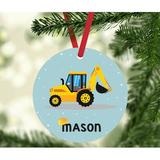 The Holiday Aisle® Yellow Construction Truck Cement Truck Personalized Metal Christmas Ball Ornament Metal in Blue | 3.5 H x 3.5 W in | Wayfair