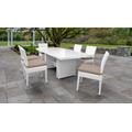 Miami Rectangular Outdoor Patio Dining Table w/ 6 Armless Chairs in Wheat - TK Classics Miami-Dtrec-Kit-6C-Wheat