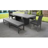 Barbados Rectangular Outdoor Patio Dining Table w/ 4 Chairs and 1 Bench in Espresso - TK Classics Barbados-Dtrec-Kit-4C1B