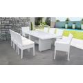 Miami Rectangular Outdoor Patio Dining Table w/ with 6 Armless Chairs and 2 Chairs w/ Arms in Sail White - TK Classics Miami-Dtrec-Kit-6Adc2Dcc-White