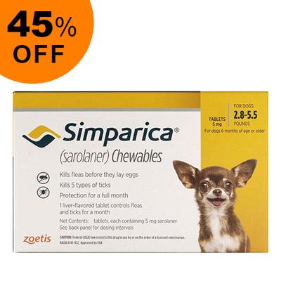 Simparica For Dogs 2.8-5.5 Lbs (Yellow) 6 Pack - Get 45% Off Today