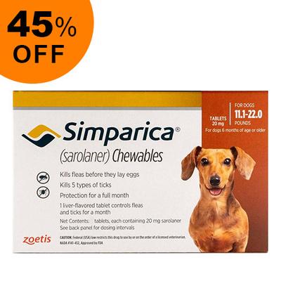 Simparica For Dogs 11.1-22 Lbs (Brown) 6 Pack - Get 45% Off Today