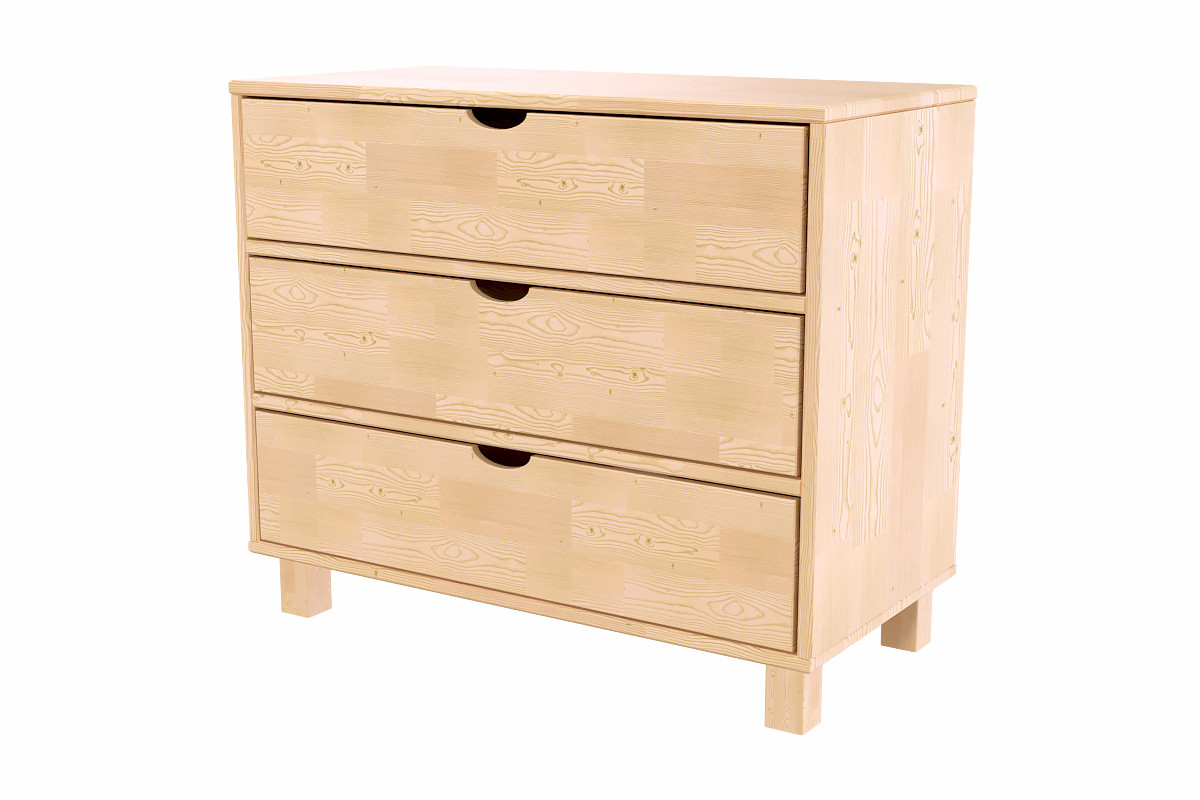 Commode bois 3 tiroirs Cube - Vernis Naturel